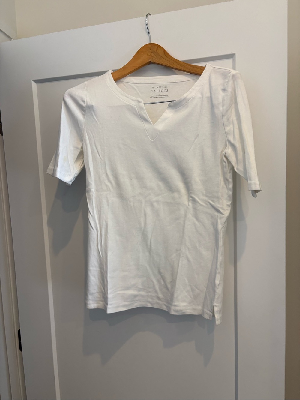 Talbots White Notch-Neck Short Sleeve Top